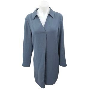 Jaeger Women's Blue Collared V Neck Long Sleeve Mini Shift Shirt Dress Size 10